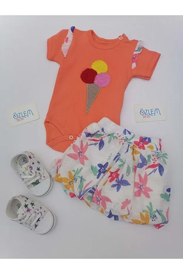 Детский комплект для девочек с принтом Özlem Bebe, Orange Flower