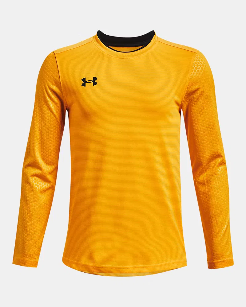 Вратарская футболка для мальчиков легкая дышащая HeatGear UA Wall UnderArmour, Steeltown Gold/Black