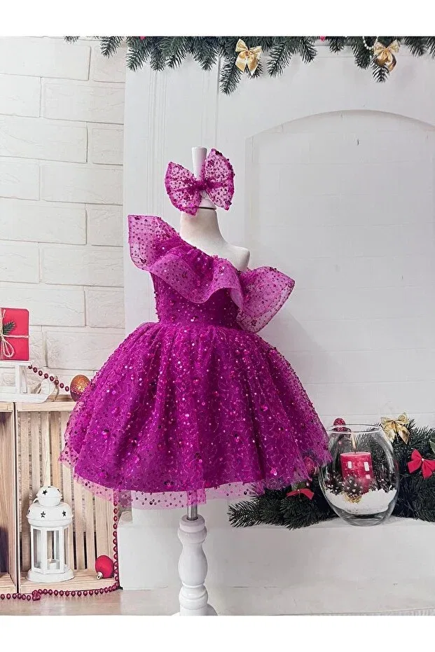 Детское платье для девочек с пайетками Nissa, Fuchsia