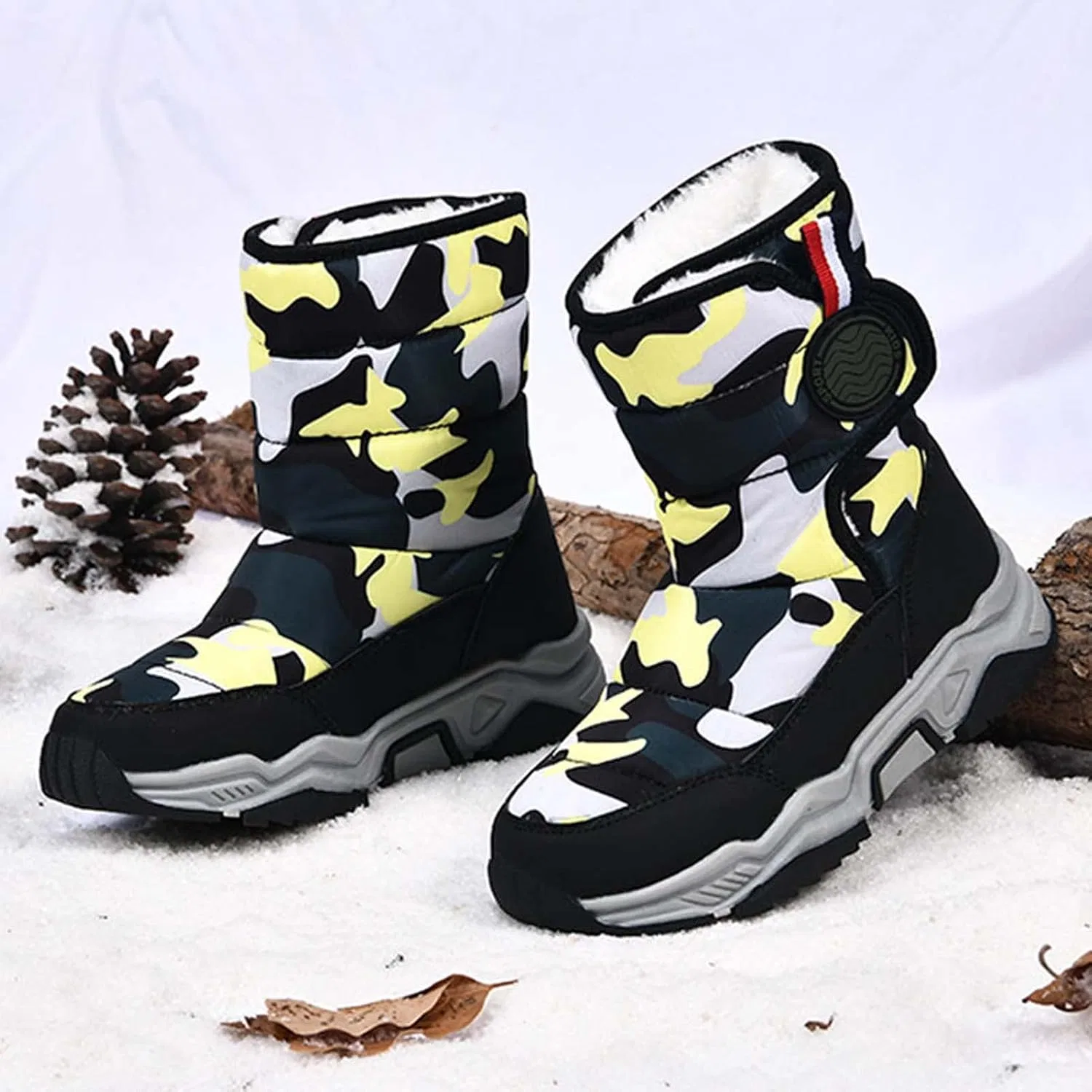 Детские зимние ботинки для девочек и мальчиков с мехом CERYTHRINA, Black/Yellow — фото 4
