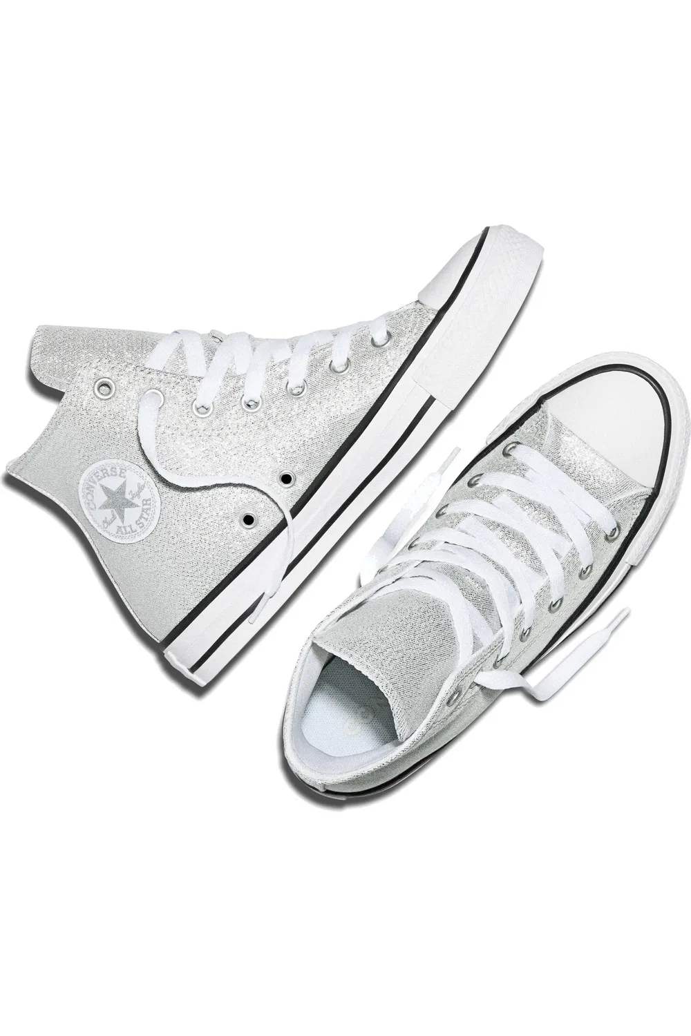 Кеды детские высокие с блестящим верхом Chuck Taylor All Star Converse, светло-серый/белый/черный — фото 4