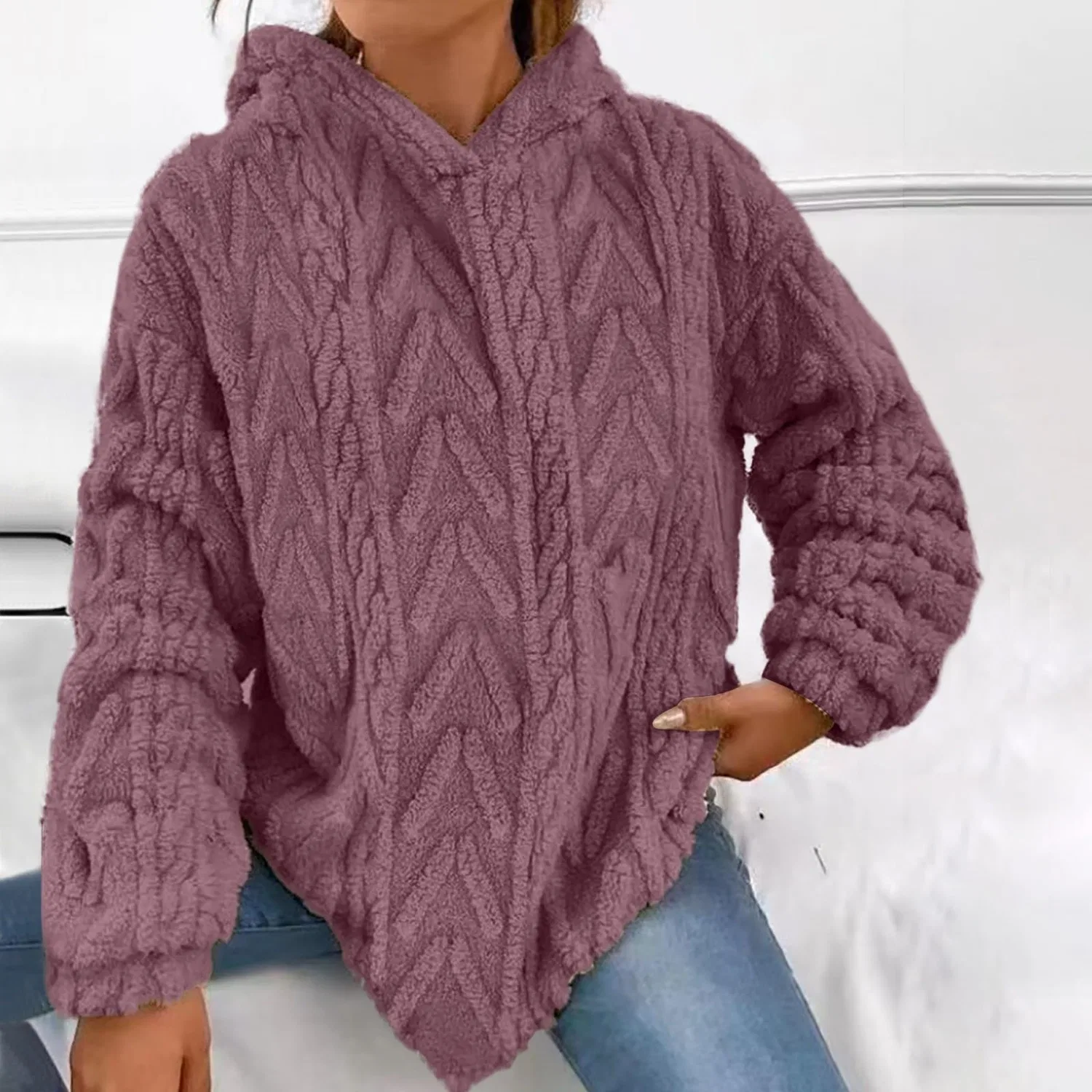Женское зимнее пальто с капюшоном из флиса, Rosa — фото 2
