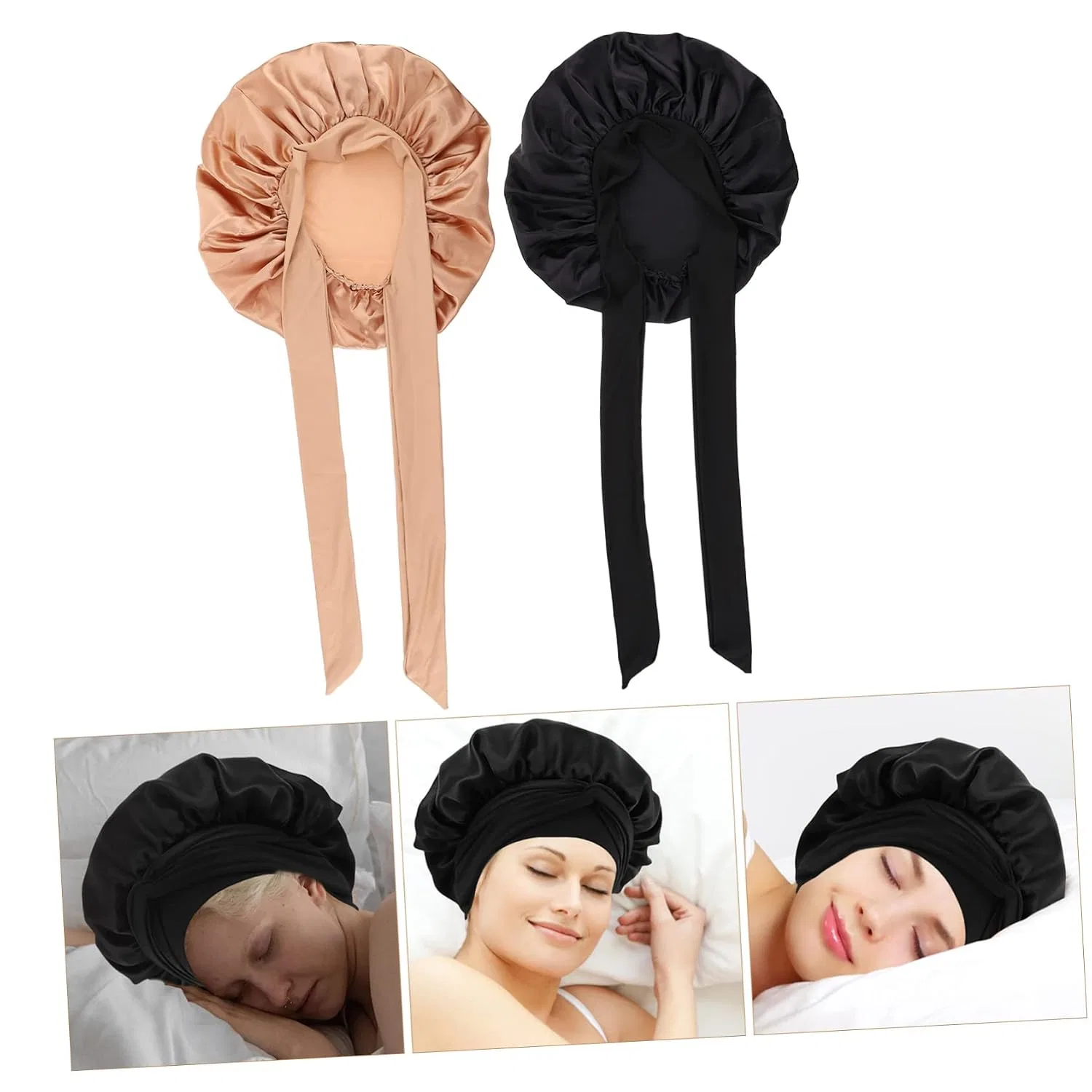 Шапочка для душа Satin эластичная, 2 шт, Schwarz Gold Kailiketiy — фото 2