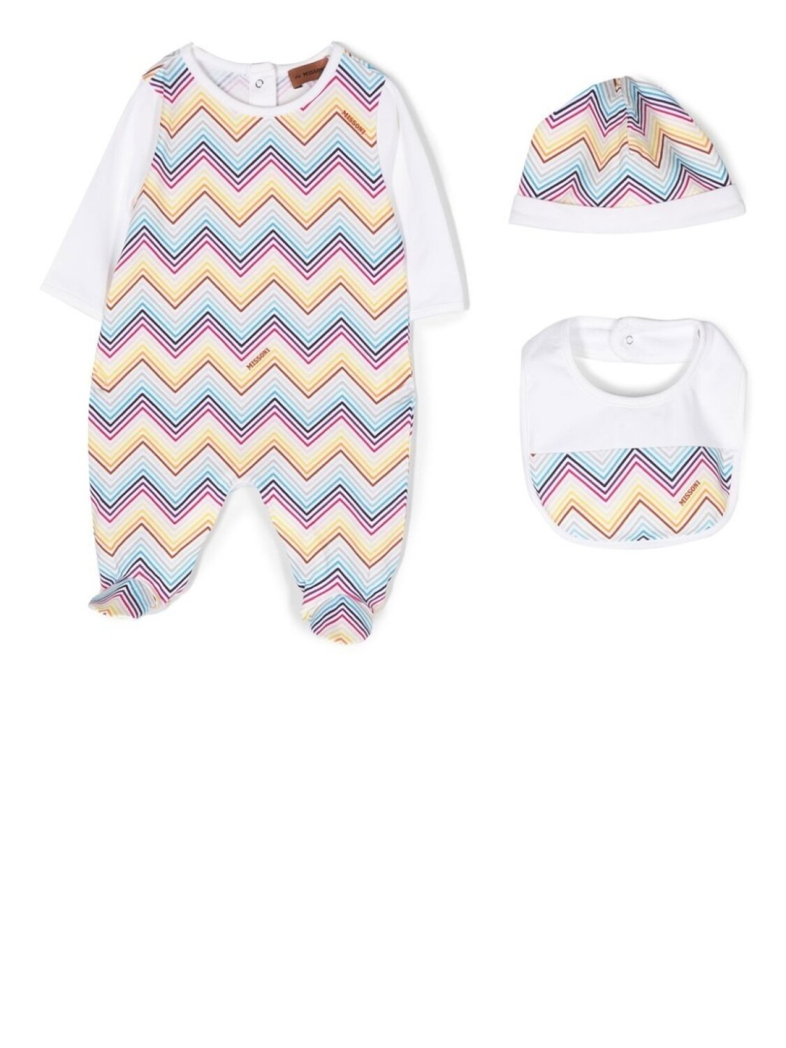 

Missoni Kids комплект из комбинезона, шапки и нагрудника с узором зигзаг, белый