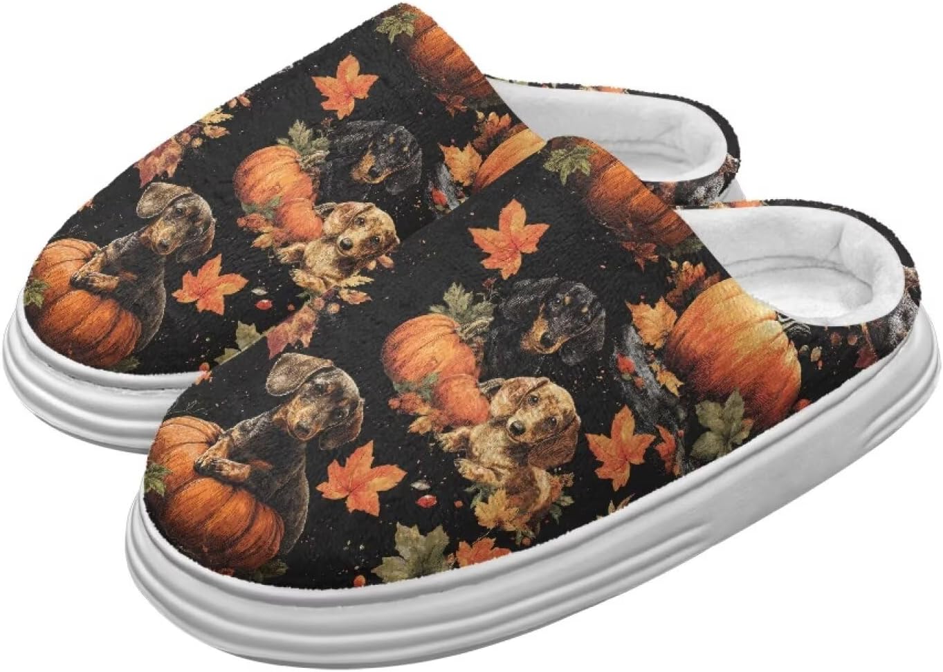 

Тапочки Chririnla на День Благодарения для женщин и мужчин, мягкие, уютные, комфортные, плюшевые, легкие, без шнурков, для дома и улицы, с противоскользящей подошвой из EVA, Pumpkin Dachshund