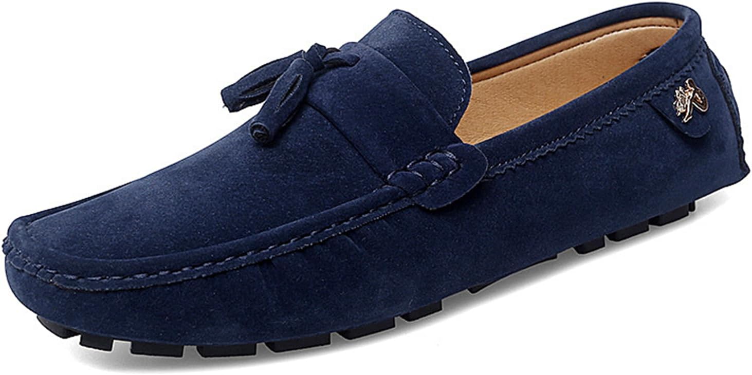 

Мужские замшевые кожаные мокасины, слипоны, пенни-лоферы с кисточками, повседневные удобные туфли для прогулок и лодочной ходьбы Dacnakby, синий