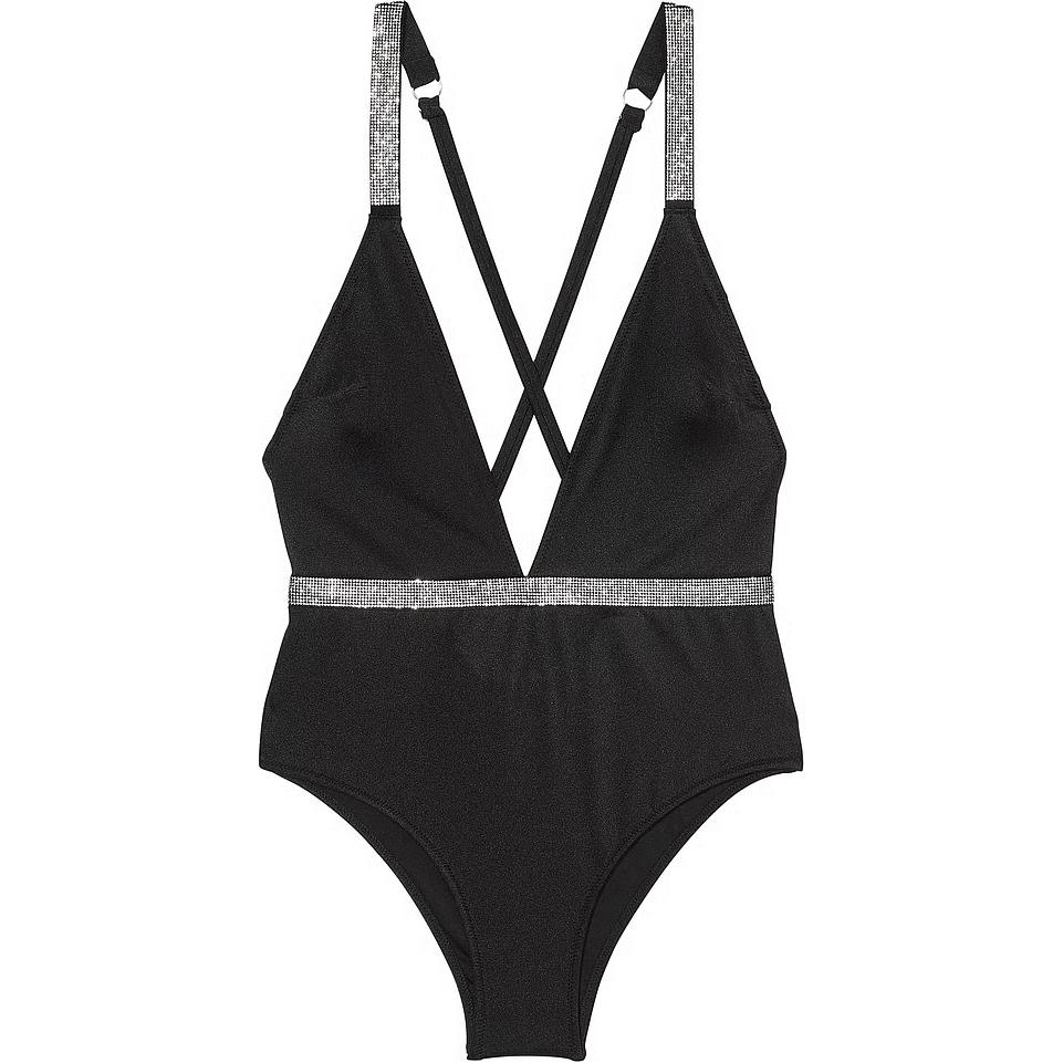 Купальник-бюстье Shine Plunge One Piece/Черный Монокупальник Женский Черный Victoria's Secret, Черный/Черный — фото 2