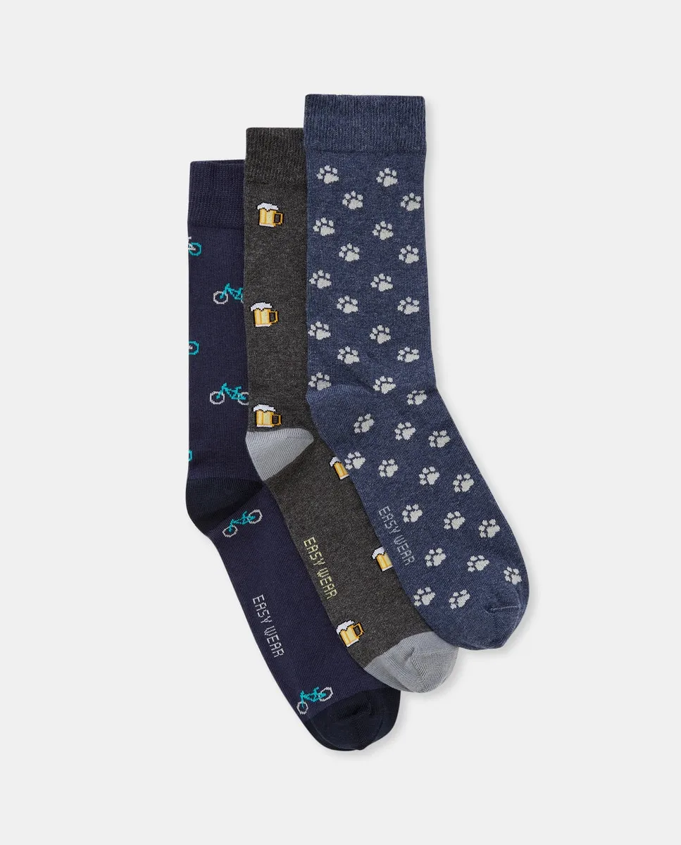 

Упаковка из трех мужских длинных носков, произведенных в Испании Easy Wear, синий