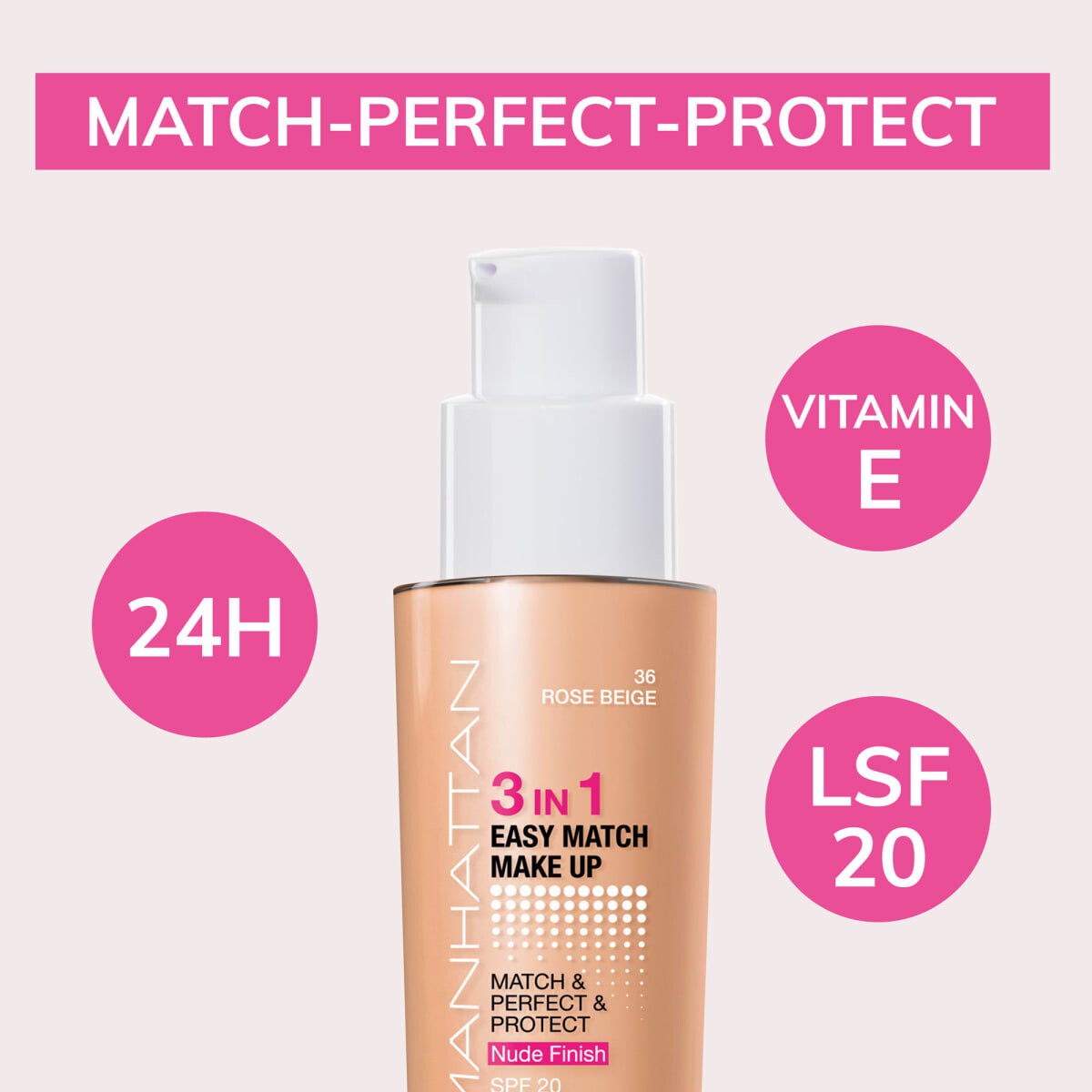 Тональный крем 3в1 Easy Match Rose Beige 36 LSF 20 300мл MANHATTAN Cosmetics — фото 4