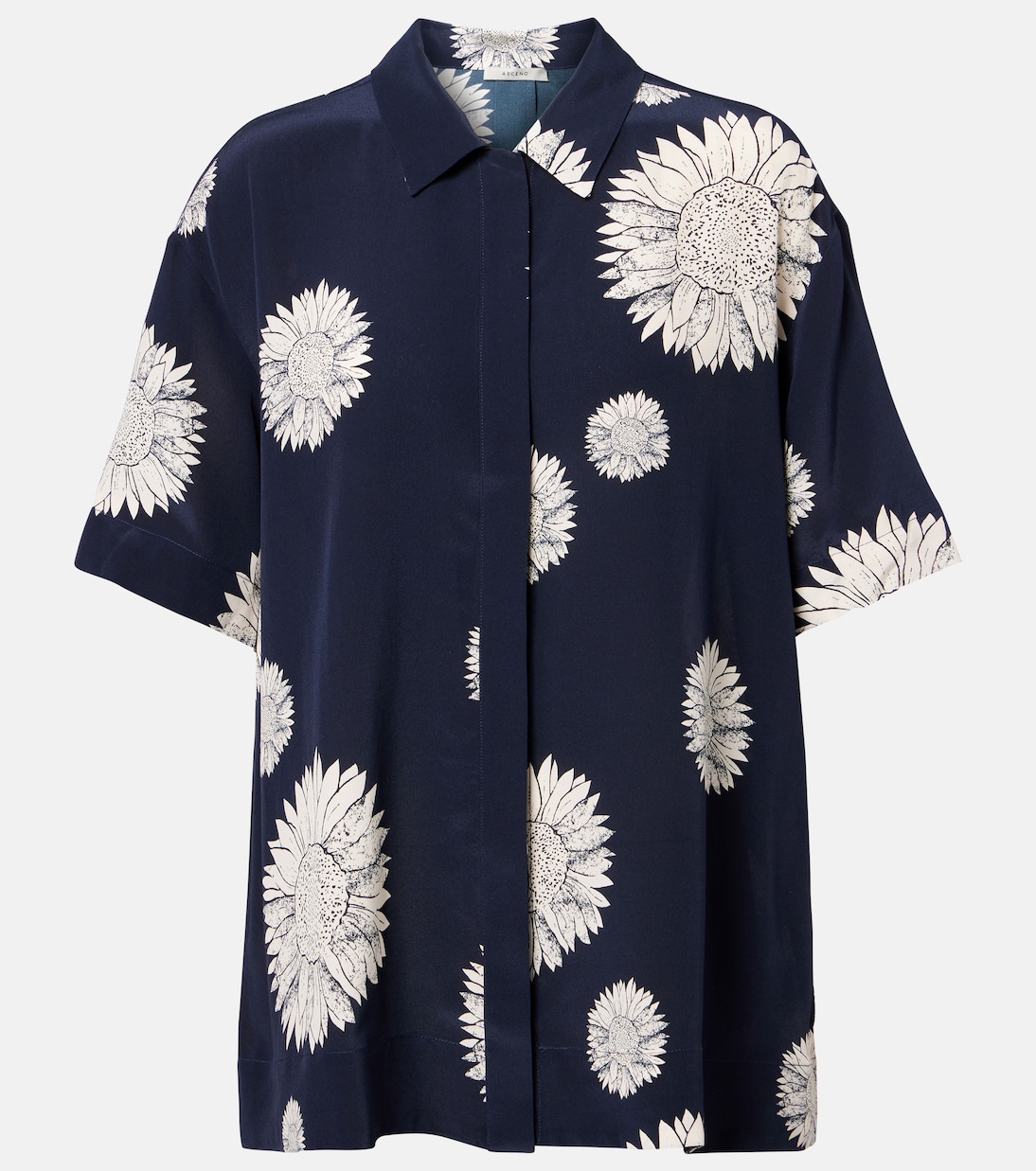 

Рубашка из шелкового крепа с цветочным рисунком Монтаук Asceno, Navy Sunflower