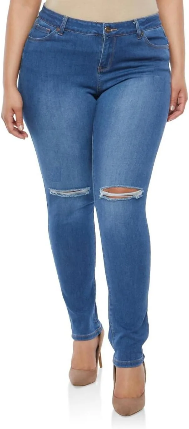 

WX женские джинсы plus size с потертостями и прорезями на коленях 1826 Jeans