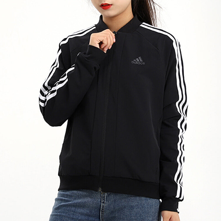 (WMNS) Куртка Adidas с тремя полосками, цвет «Черно-белый» — фото 3