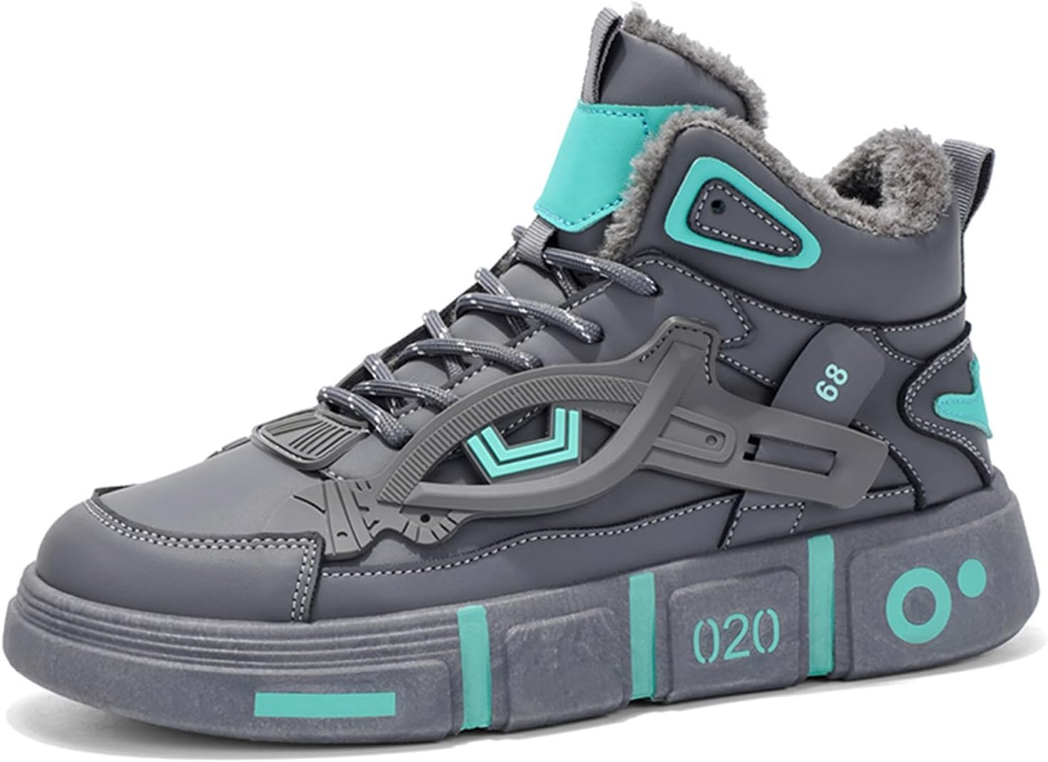 

Мужские зимние кроссовки с меховой подкладкой, высокие, для скейтбординга, повседневная носка, теплые повседневные прогулочные обувь Spwagym, серый