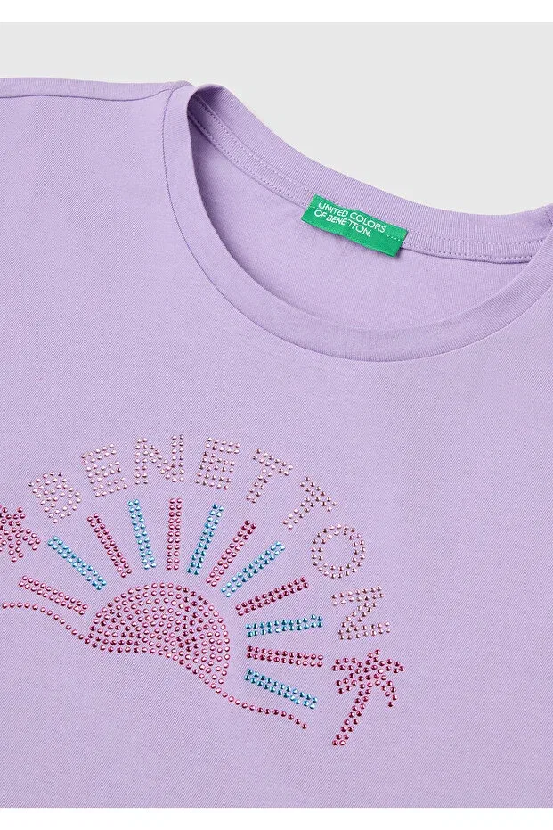 Детская футболка для девочек хлопковая United Colors Of Benetton, Lilac — фото 3
