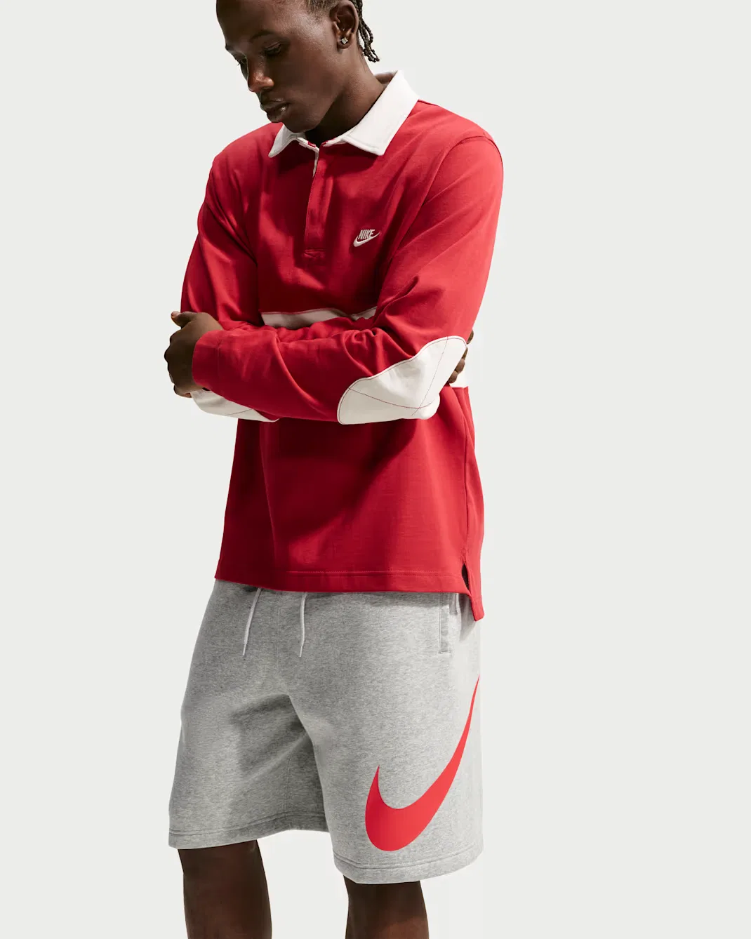 Мужские флисовые шорты Nike Club, Dark Grey Heather/Light Smoke Grey/University Red — фото 4