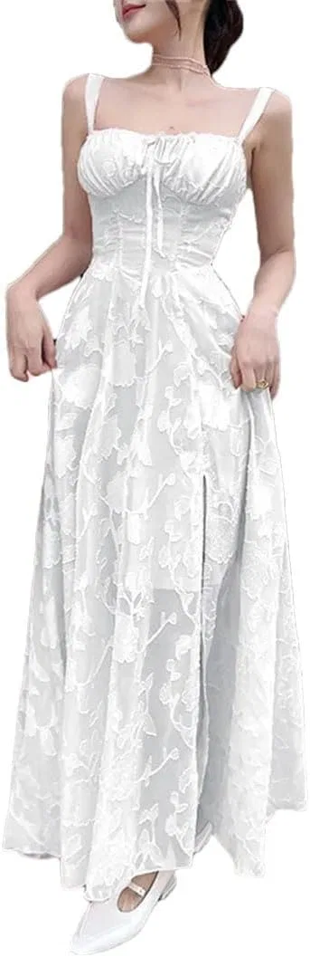Женское мини-платье на бретельках с кружевной шнуровкой, White