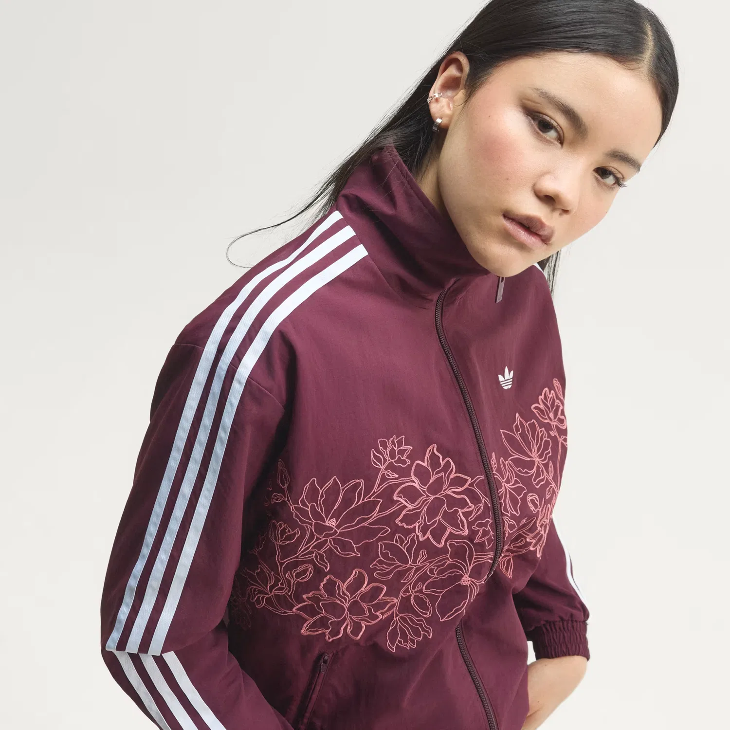Женская спортивная куртка свободного кроя с цветочным принтом Floral GFX Firebird Adidas Originals, бордовый