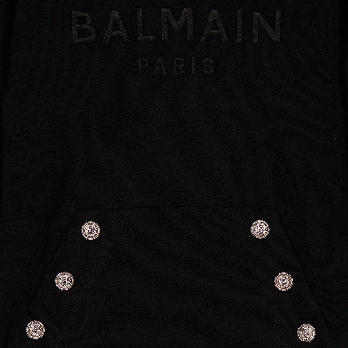 Худи с вышивкой Kids Logo Embroidered Buttons Hoodie Balmain, Black — фото 2