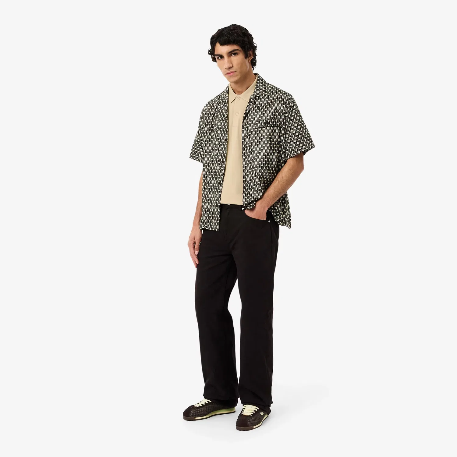 Поло мужское классическое Lacoste, Beige Weiß — фото 3