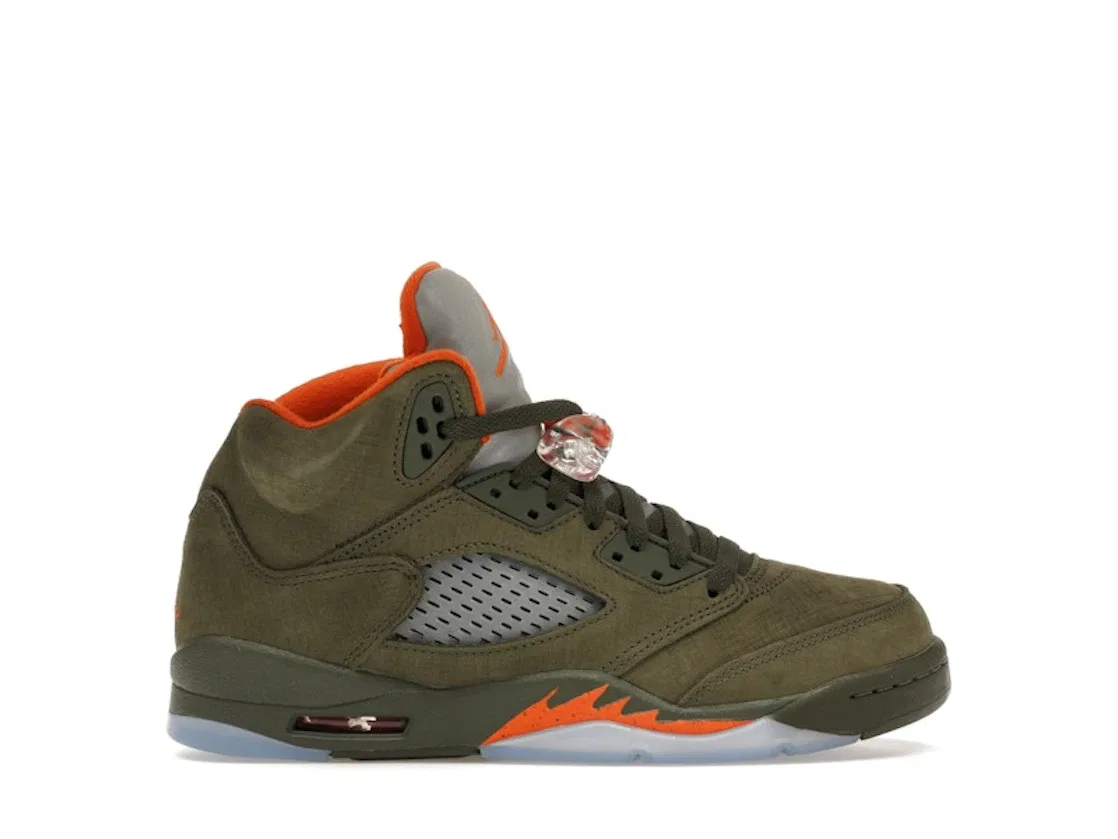 Детские кроссовки Lifestyle с контрастными деталями Jordan 5 Retro Olive (2024) (GS), Army Olive / Solar Orange