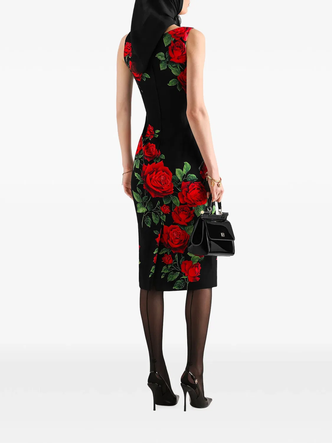 Платье миди без рукавов с принтом Dolce & Gabbana, черный — фото 3