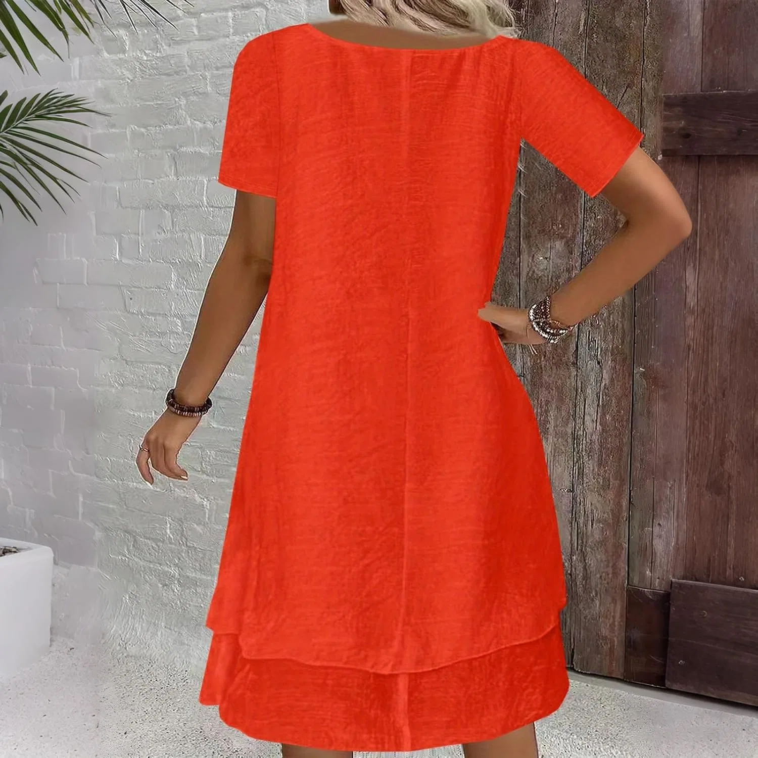 Женское летнее платье-футболка с круглым вырезом Plus Size, Orange — фото 3