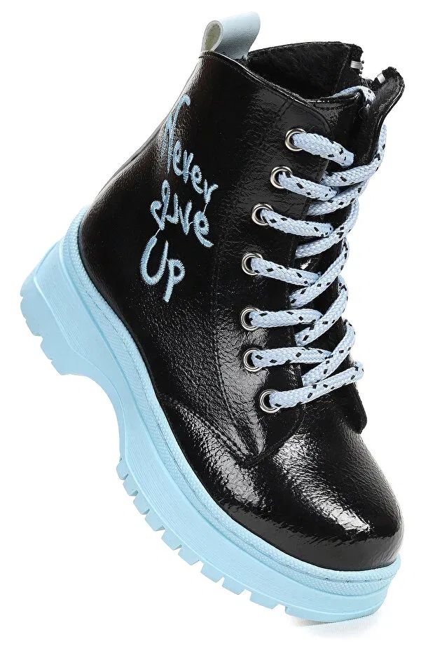 Детские ботинки для девочек с термоподошвой Kiko Kids, Black - Turquoise