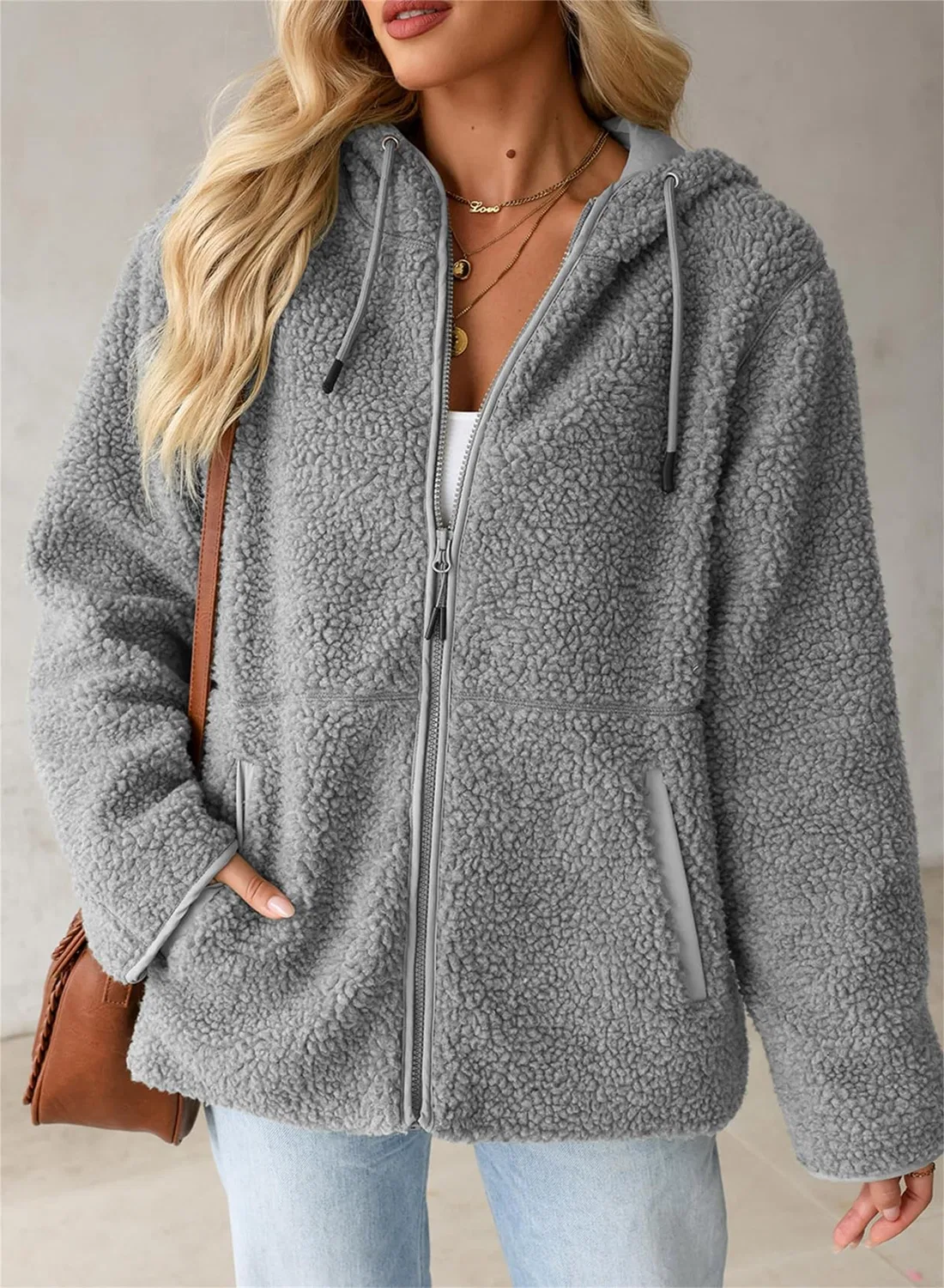 Женская куртка с капюшоном и длинным рукавом Fuzzy, Grigio — фото 3