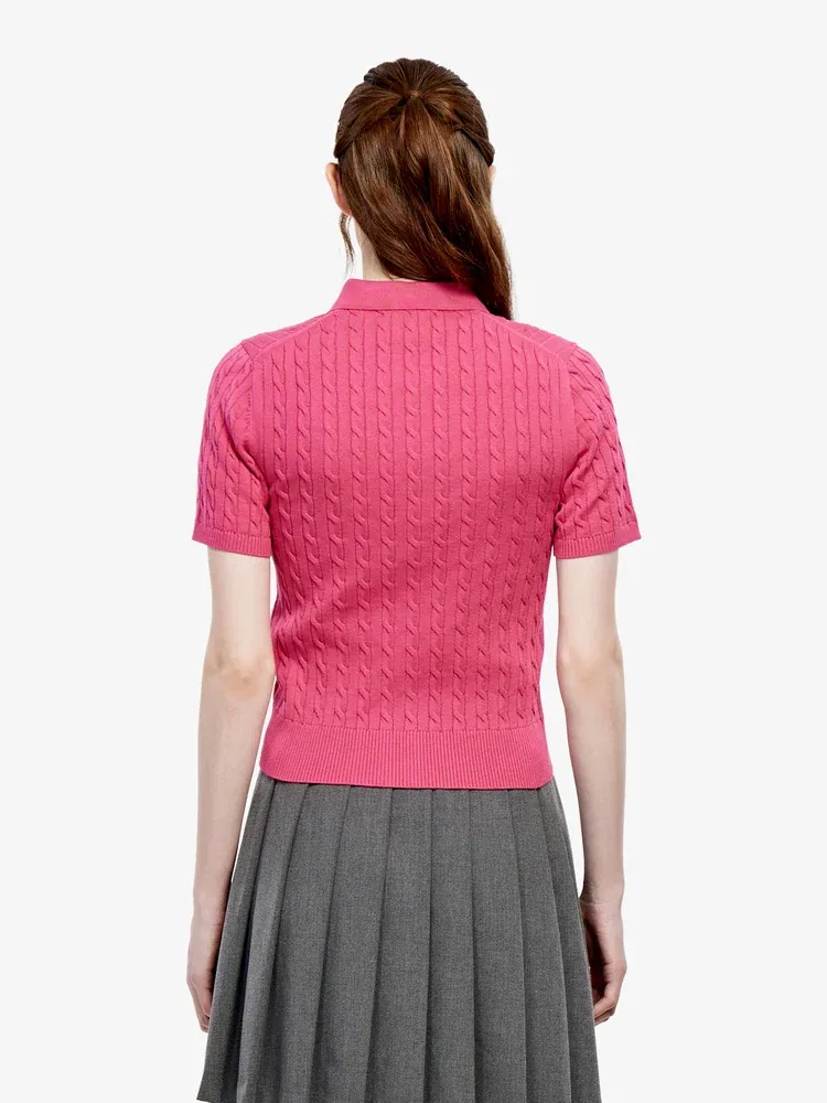 Кардиган женский LACOSTE Pink с кабельным узором — фото 3