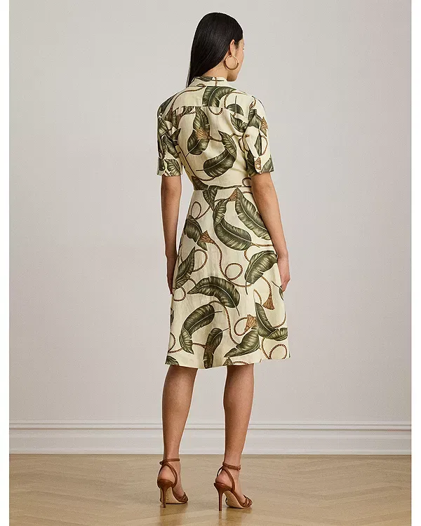 Женское льняное платье с принтом Rope Print Tie Front Linen Shirtdress Ralph Lauren, White Multi — фото 4