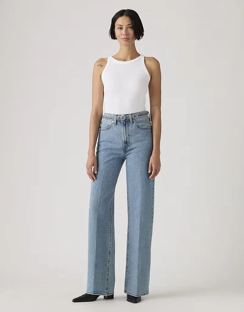 Джинсы Levi's Ribcage с широкими штанинами и поясом, синие — фото 2