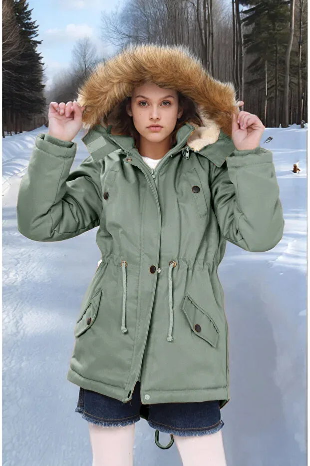 Детское зимнее пальто для девочек с капюшоном Joui Co, Mint Green — фото 2