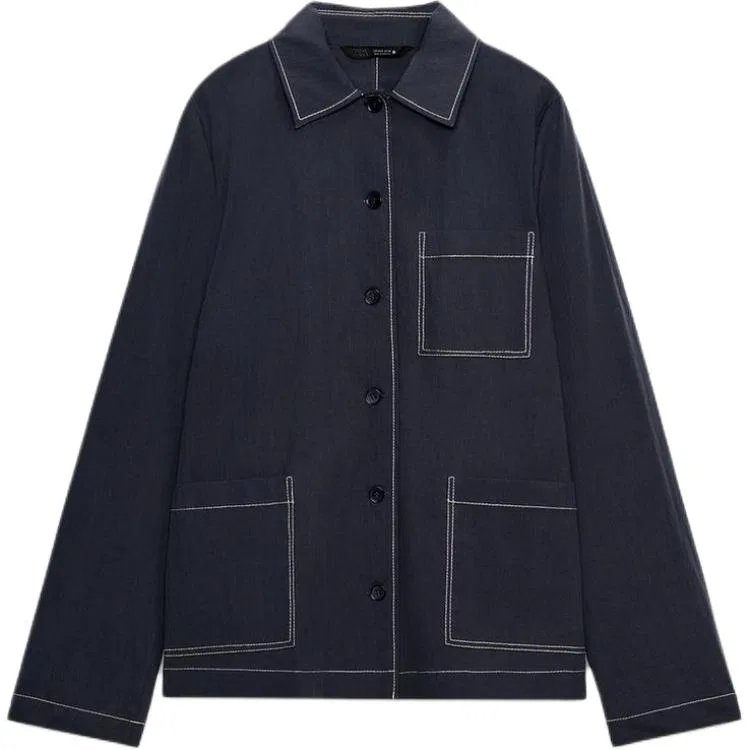 Женская рубашка с лацканами ZW Shirts Blue/Gray, ZARA, Blue/Gray
