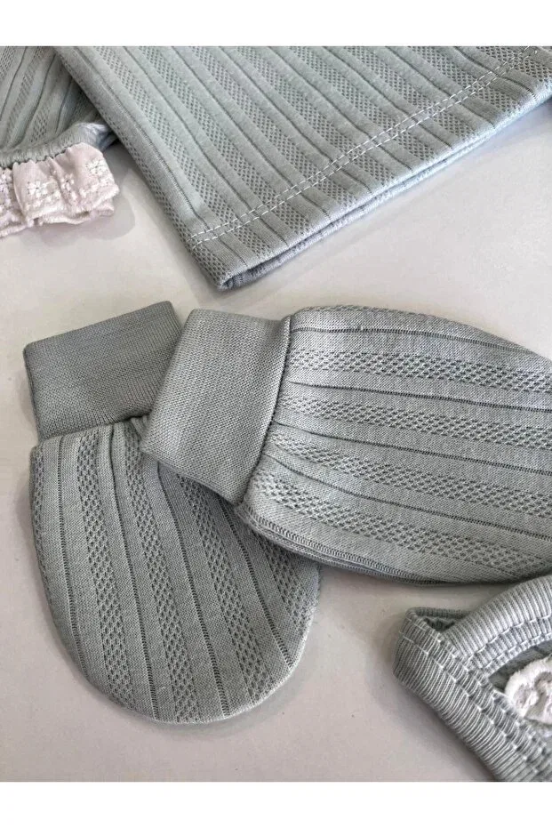 Детский комплект одежды для новорожденных хлопковый 5 предметов Panfilia, Green-Cream — фото 4