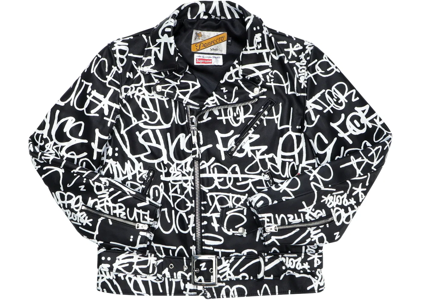 Мужская кожаная куртка с принтом Supreme Comme des Garcons SHIRT Schott Painted Perfecto Leather Jacket, Black