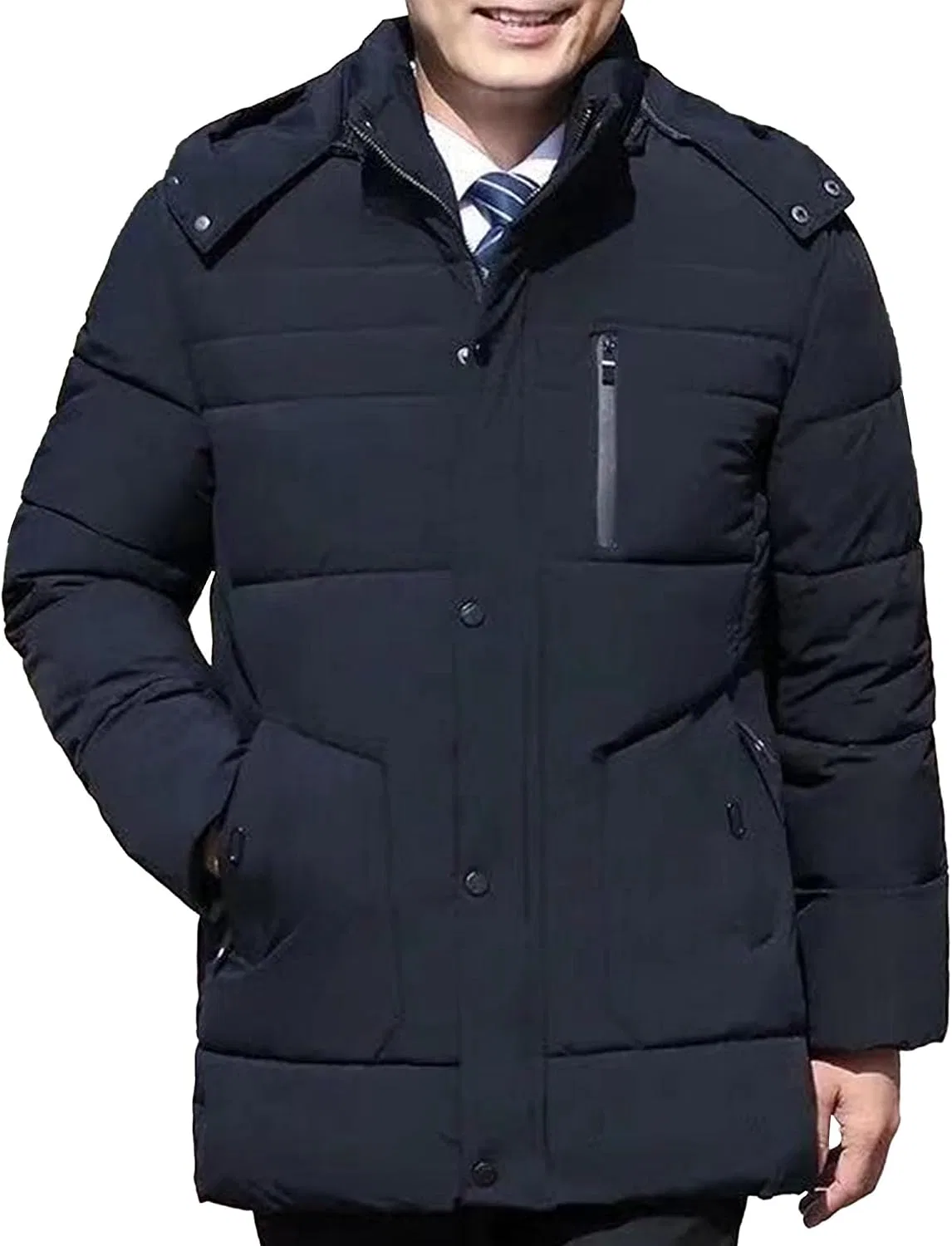 Мужское утепленное пальто с флисом, модель Winter Coat, синий