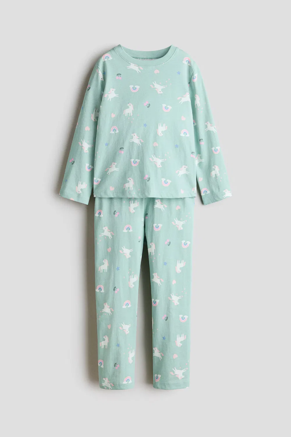 Пижама из набивного хлопка H&M, Helltürkis/Einhörner