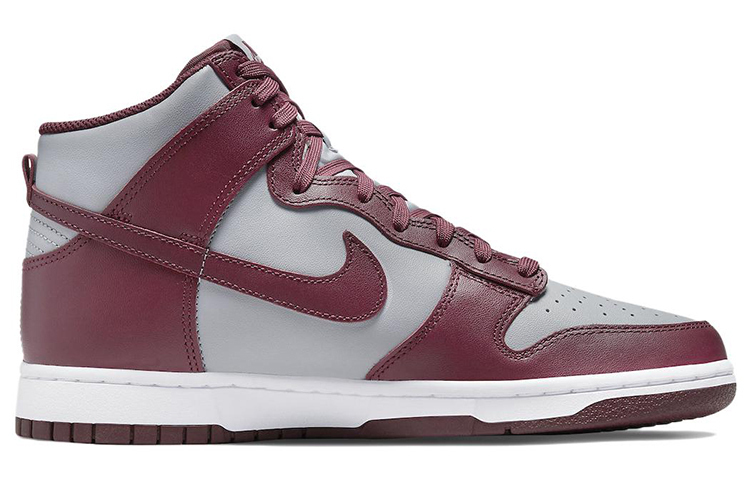 Кроссовки Nike Dunk High Retro, светло-серый/бордовый — фото 2
