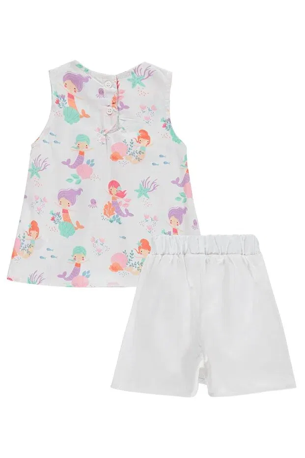Детский комплект шорт-юбка с принтом Mermaid printed shorts skirt set Civil Baby, Ecru — фото 3