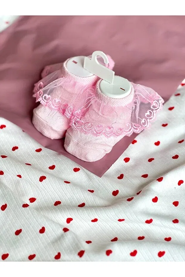 Детские носки для девочек с принтом Heart Detailed Lacy Baby Socks Betsy Studio, Pink — фото 4