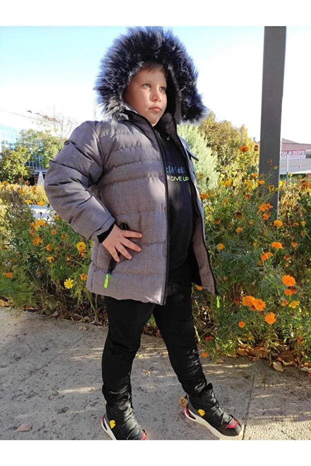 Детское зимнее пальто для мальчиков с капюшоном Moda Arpol, Gri