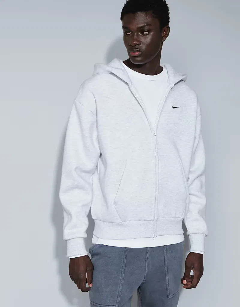 Толстовка Nike Solo Fleece оверсайз с двойной молнией, светло-серый — фото 3