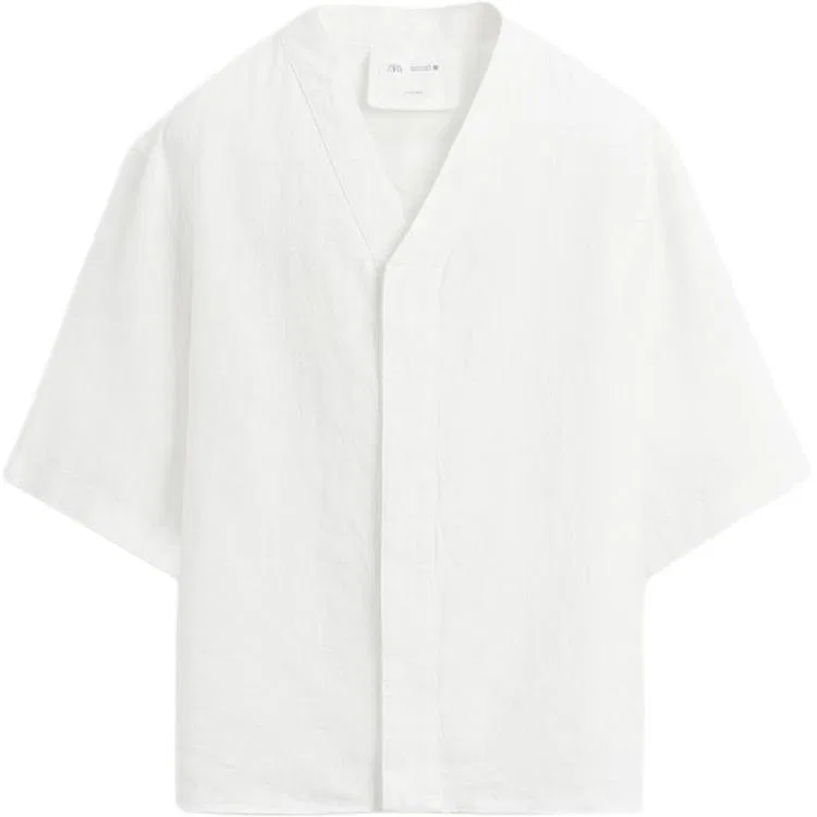 Мужская рубашка с V-образным вырезом White ZARA, Белый