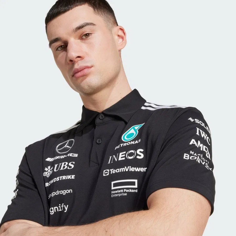 Поло из полиэстера с хлопком Mercedes-AMG Petronas Formula One Team adidas, Черно-белый — фото 4