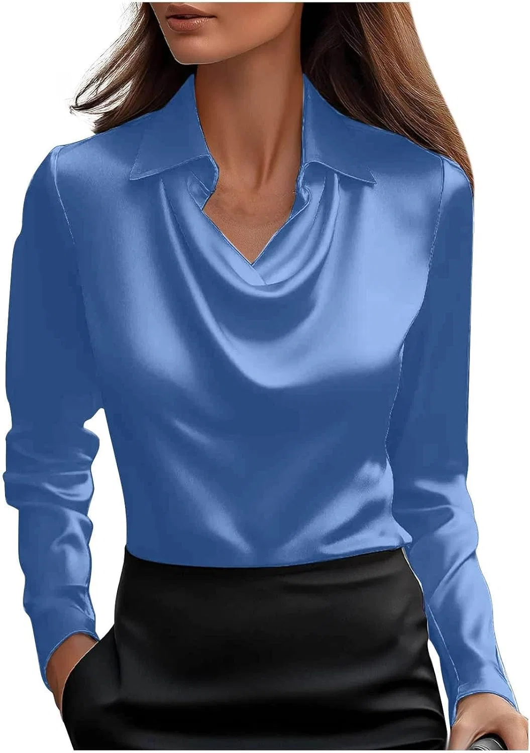 Женская блуза с драпированным вырезом Satin Silk, A-navy