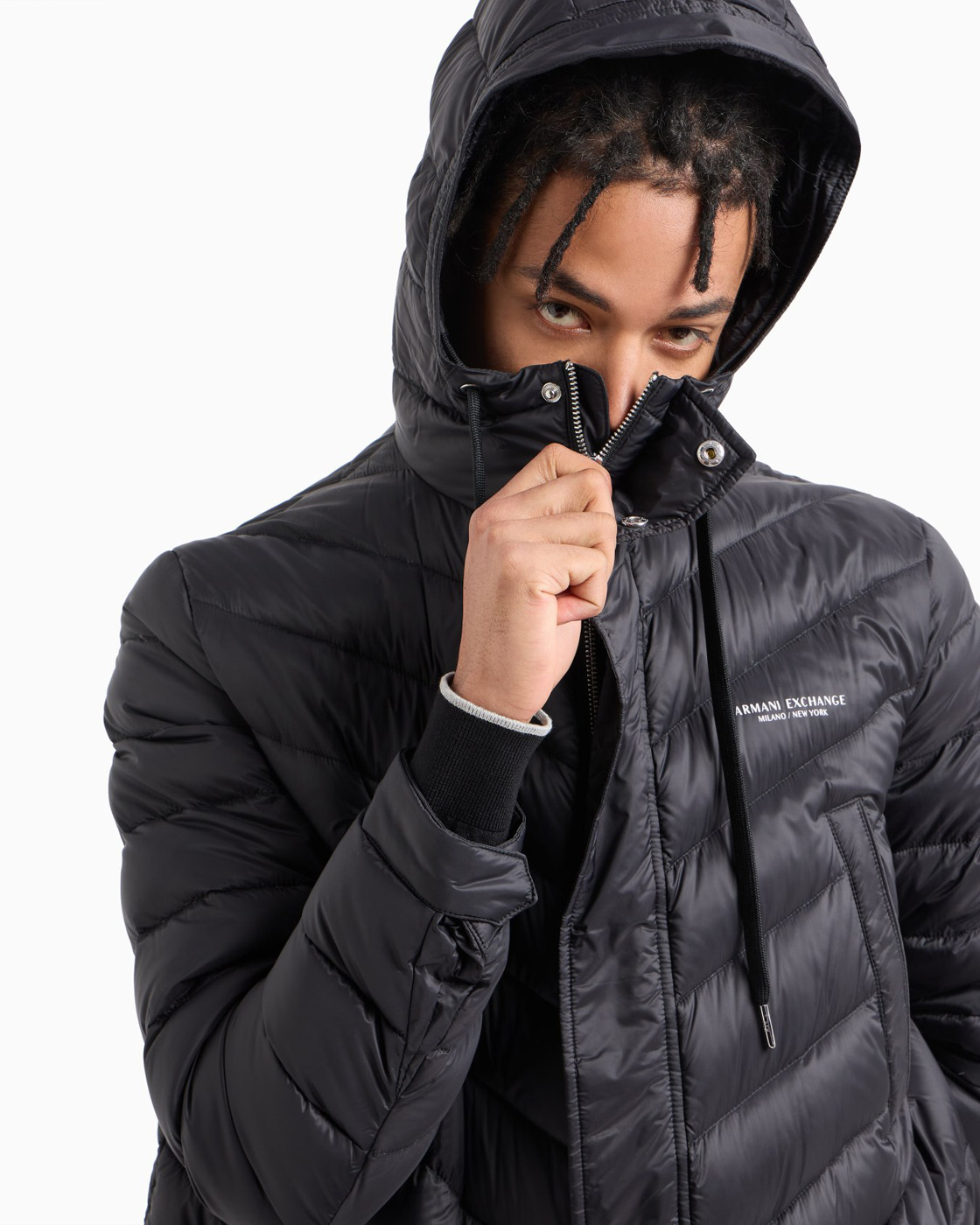 Пуховик Armani Exchange Long With Hood, черный — фото 4