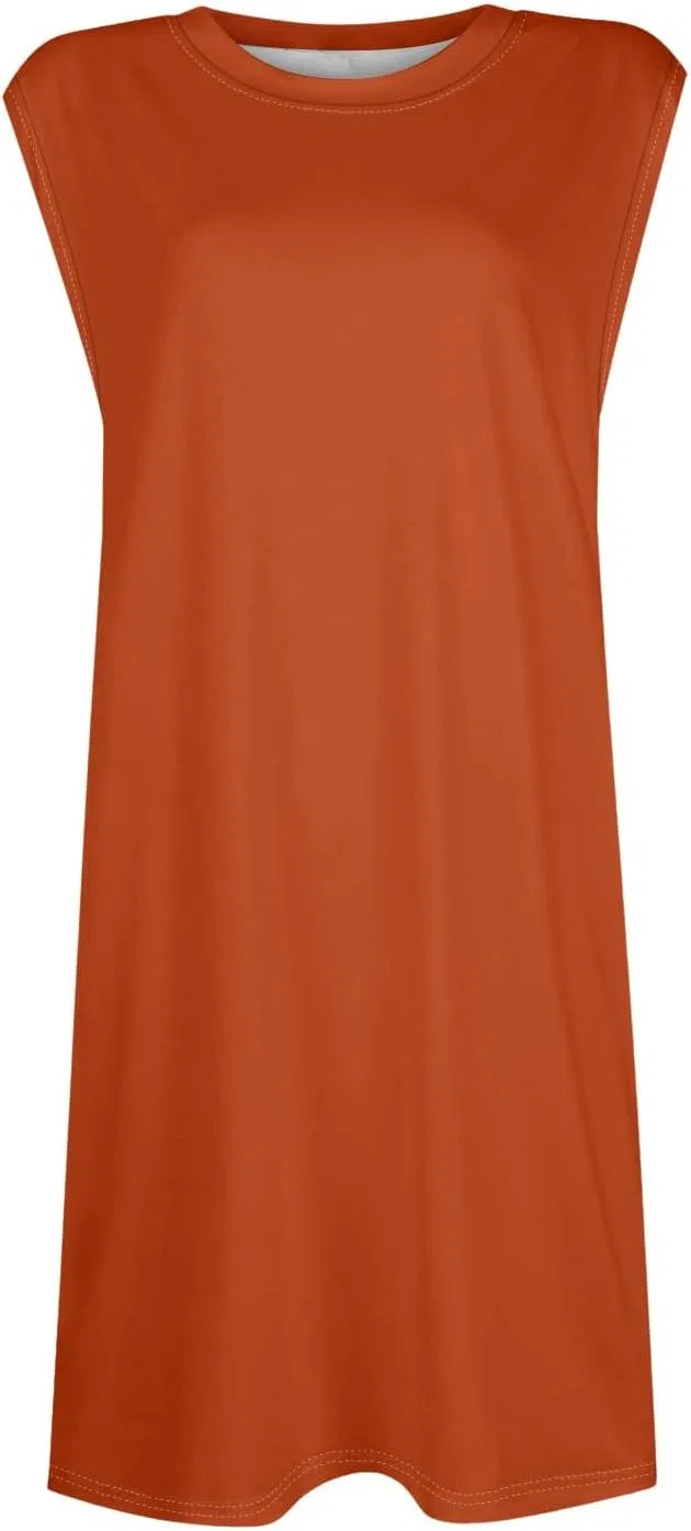 Женское летнее платье с цветочным принтом, sleeveless, с карманами, Orange — фото 4