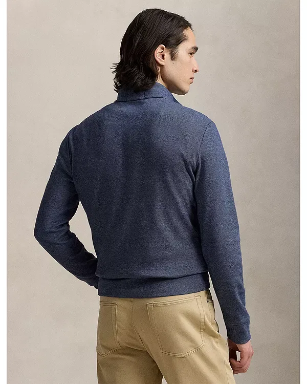 Мужской пуловер на молнии с высоким воротом Luxury Double Knit Jacquard Polo Ralph Lauren, темно-синий — фото 3