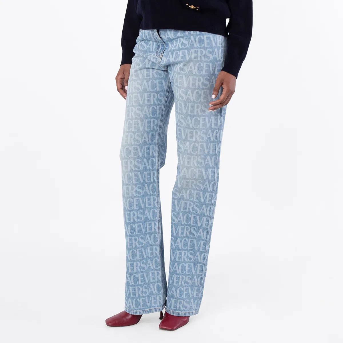 Джинсы с принтом All Over Monogram Versace, Light Blue — фото 2