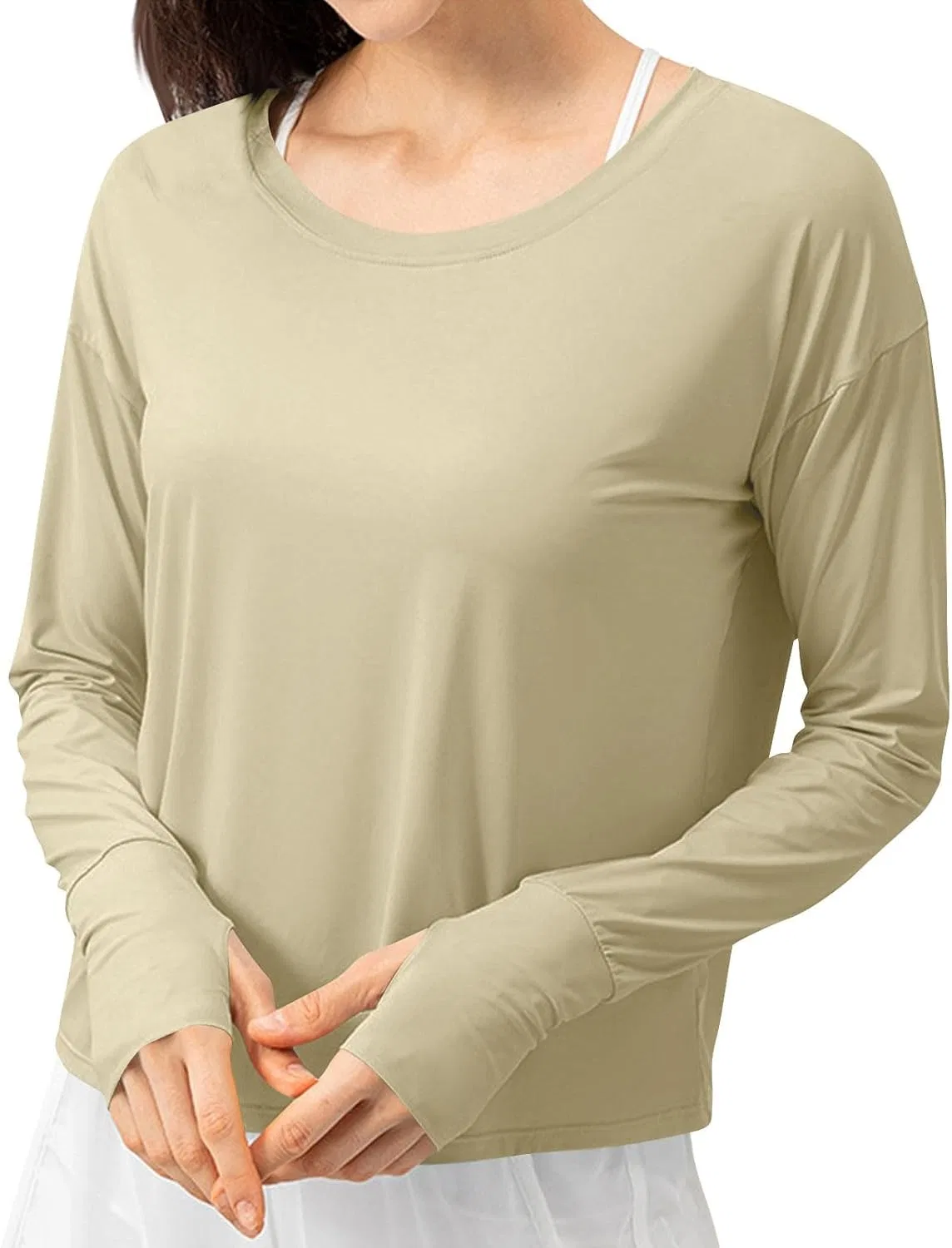 Женская рашгард с длинным рукавом UPF 50+, Beige-03